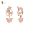 Double clover flower drop geometric Rose Gold two tone Russian Lock Earrings