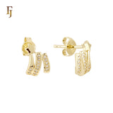 Star of rows of white CZs 14K Gold Stud Earrings