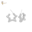 Star zigzag shaped glossy C Hoop 14K Gold, Rose Gold, White Gold Stud Earrings
