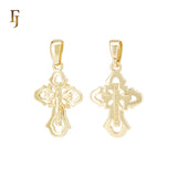 Double Russian Orthodox Crucifix 14K Gold, Rose Gold Cross Pendant Religious