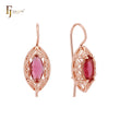 Marquise Red CZ of filigree Solitaire Rose Gold Wire Hook Earrings