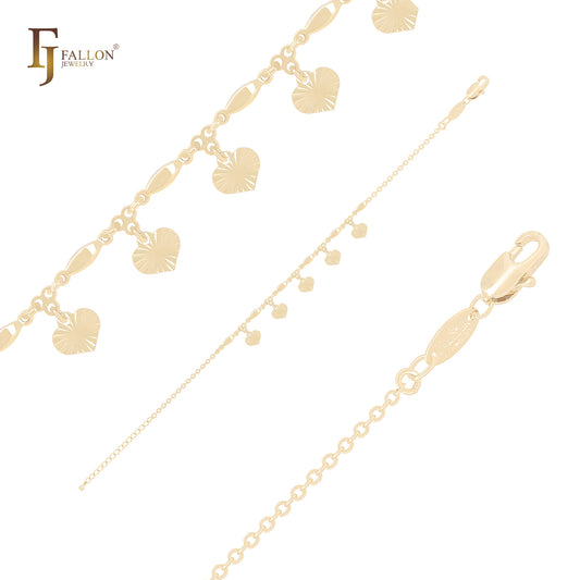 Spade heart and marquise beads link 14K Gold Bracelets