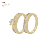 Anillos de boda en oro de 14 quilates con circonitas blancas en racimo