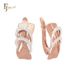Ribbon crossing bands of white CZ Rose Gold Russian Lock Earrings