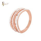 Anillos de moda geométricos de cinco filas de circonitas blancas en oro rosa de dos tonos