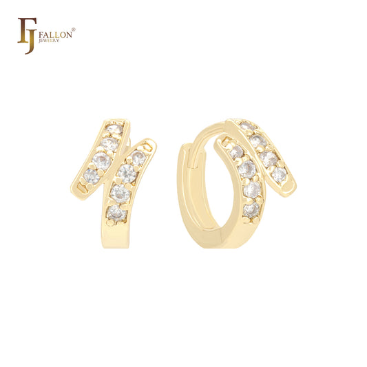 群镶白色方晶锆石 14K 金耳环