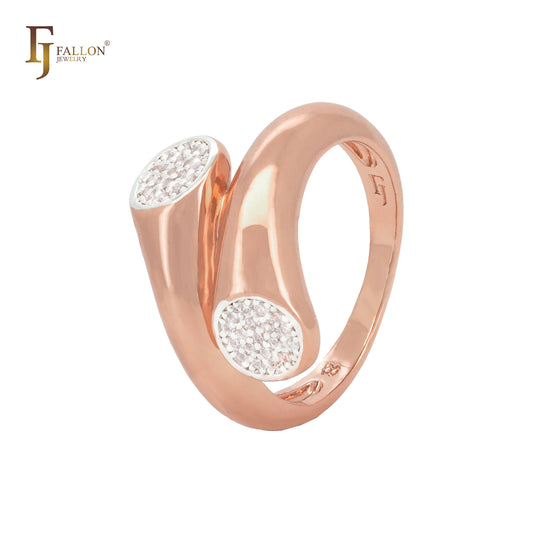 Anéis minimalistas de ouro rosa com chifre de zircônia cúbica branca