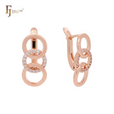 Triple interlocking circles minimalism 14K Gold, Rose Gold two tone Russian Lock Earrings
