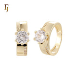 Wide hammered and paved white CZs 14K Gold, Rose Gold Wedding Set Rings Engagement and Band