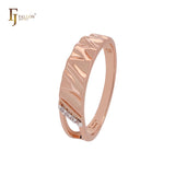 Anillos de moda de oro rosa de dos tonos con textura ondulada alargada