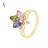 Flower of cluster colorful CZs 14K Gold Fashion Rings