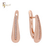 Tall rounded teardrop beads of white CZs Rose Gold Russian Lock Earrings