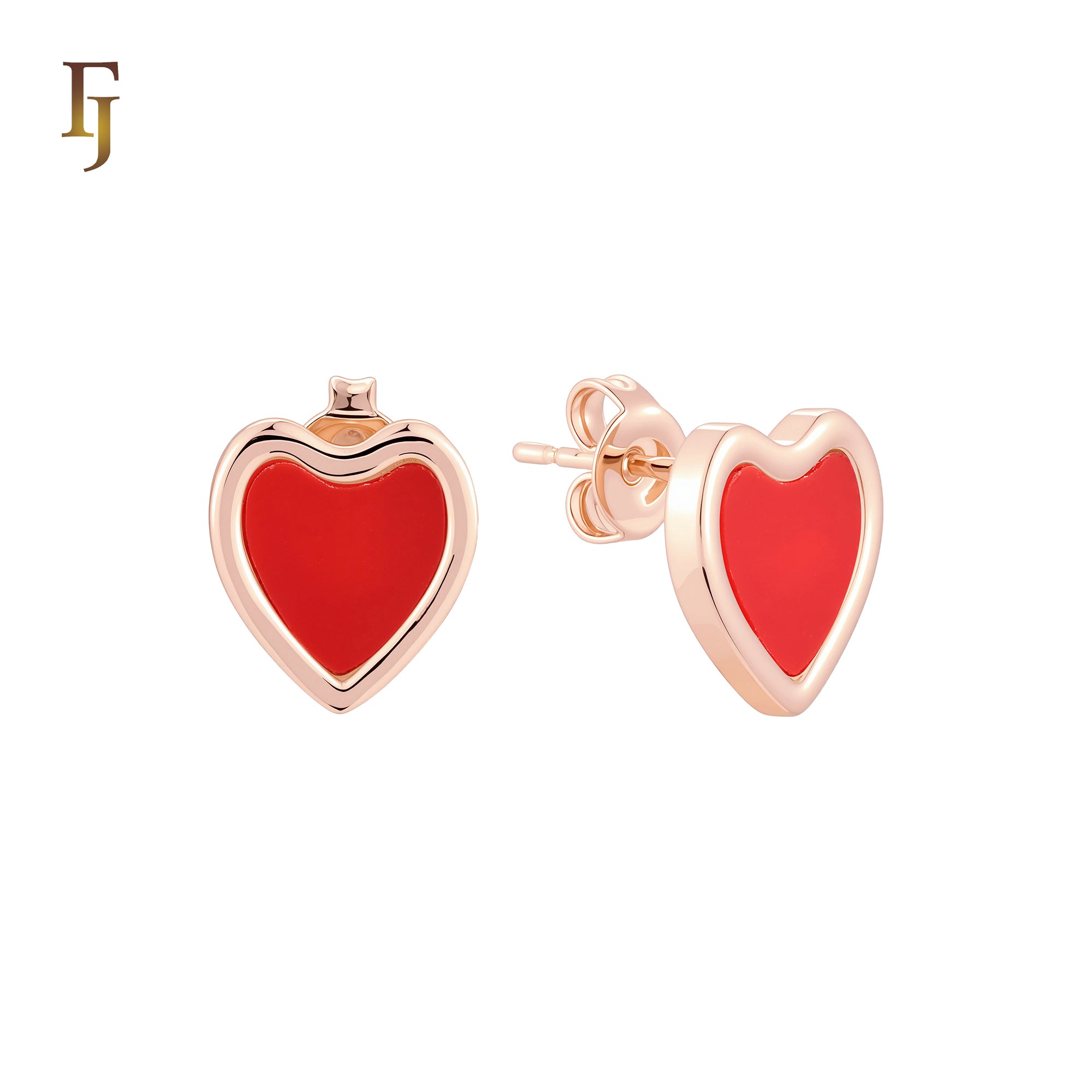 Taller Heart of red or white Onyx 14K Gold, Rose Gold Stud Earrings