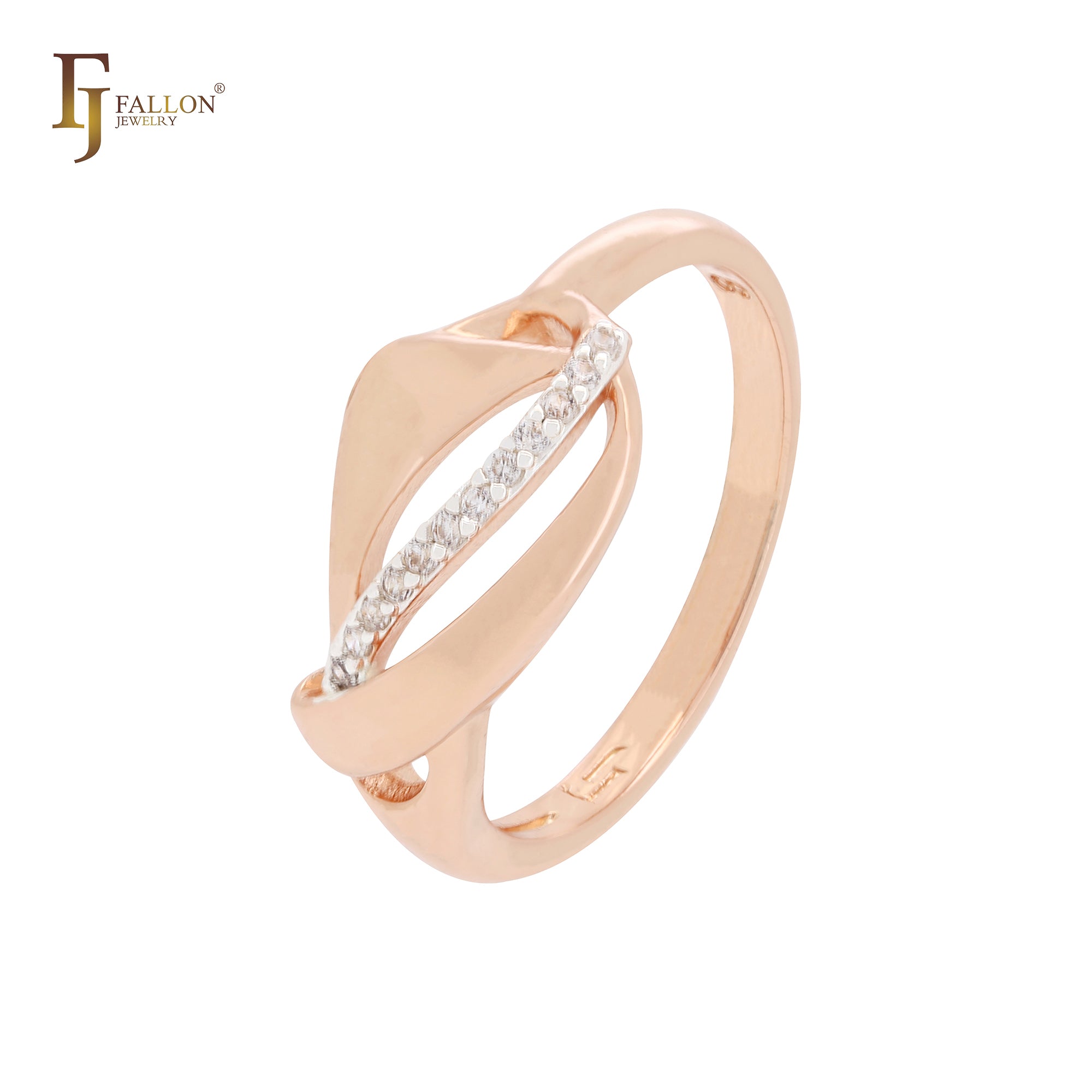 Elegantes cintas entrelazadas con circonitas blancas Anillos de moda en oro rosa