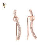 Paved white CZ ribbon crossing circle Rose Gold Crawler Ear Climber Earrings