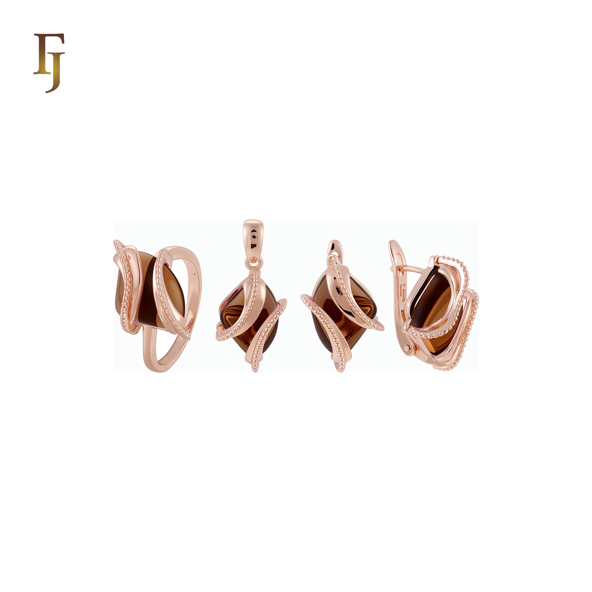 🔥 Double Ribbons clawed elegant Solitaire Colorful CZ Rose Gold Jewelry Set with Rings and Pendant