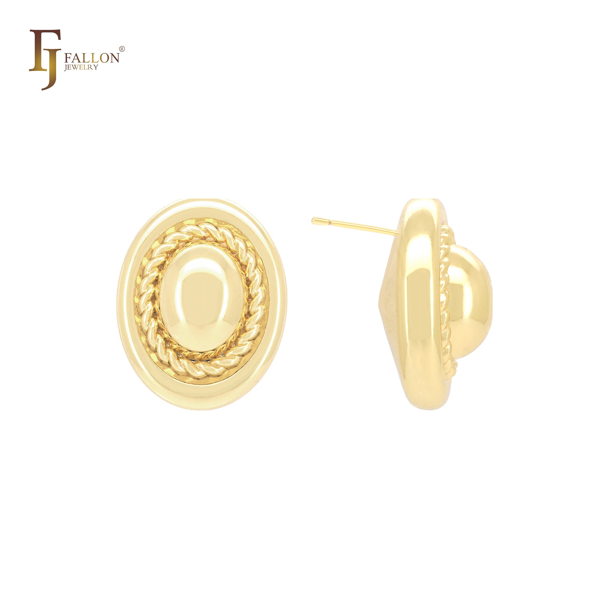 Pendientes de botón de oro de 14 quilates, oro rosa y oro blanco con forma de sombrero ovalado y cuerda redondeada.