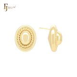 Pendientes de botón de oro de 14 quilates, oro rosa y oro blanco con forma de sombrero ovalado y cuerda redondeada.