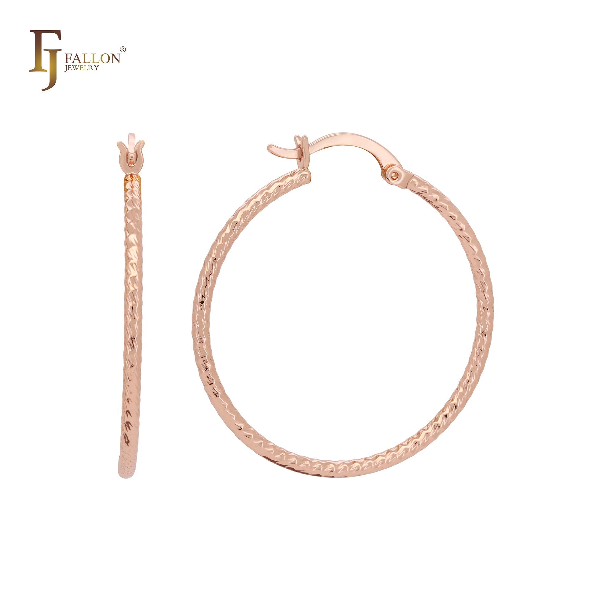Textured Rope 14K Gold, Rose Gold, White Gold Hoop Earrings