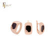 Conjunto de joyas de oro rosa negro ancho y ovalado con anillos