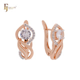 Phoenix feather of white Czs Rose Gold two tone Russian Lock Earrings