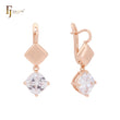 Solitaire Cushion Cut white CZ with Rhombus Rose Gold Russian Lock Earrings