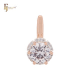 Solitaire Halo Big Rounded Colorful CZ Rose Gold two tone Solitaire Pendant