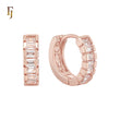 Baguette White Czs paved Rose Gold Huggie Earrings