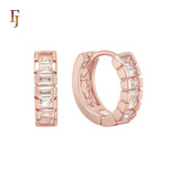 Baguette White Czs paved Rose Gold Huggie Earrings