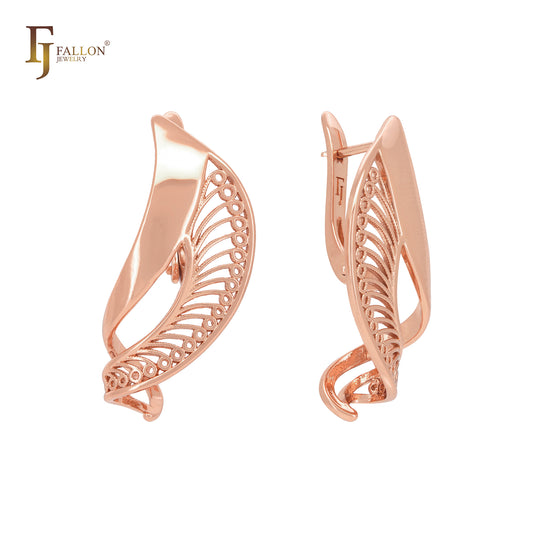 Flying filigree twisted ribbon Rose Gold Russian Lock Earrings