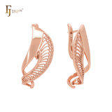 Flying filigree twisted ribbon Rose Gold Russian Lock Earrings