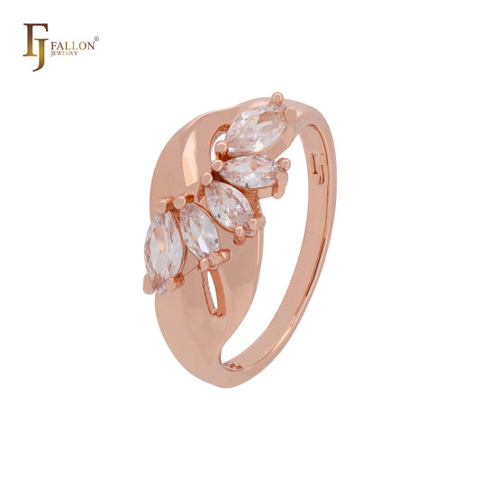 Anéis de moda em ouro rosa com zircônias cúbicas marquise amarelo oliva ou branco