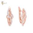 Thousand bands of paved white CZs Rose Gold two tone Russian Lock Earrings