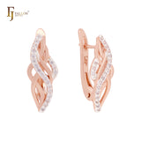 Thousand bands of paved white CZs Rose Gold two tone Russian Lock Earrings