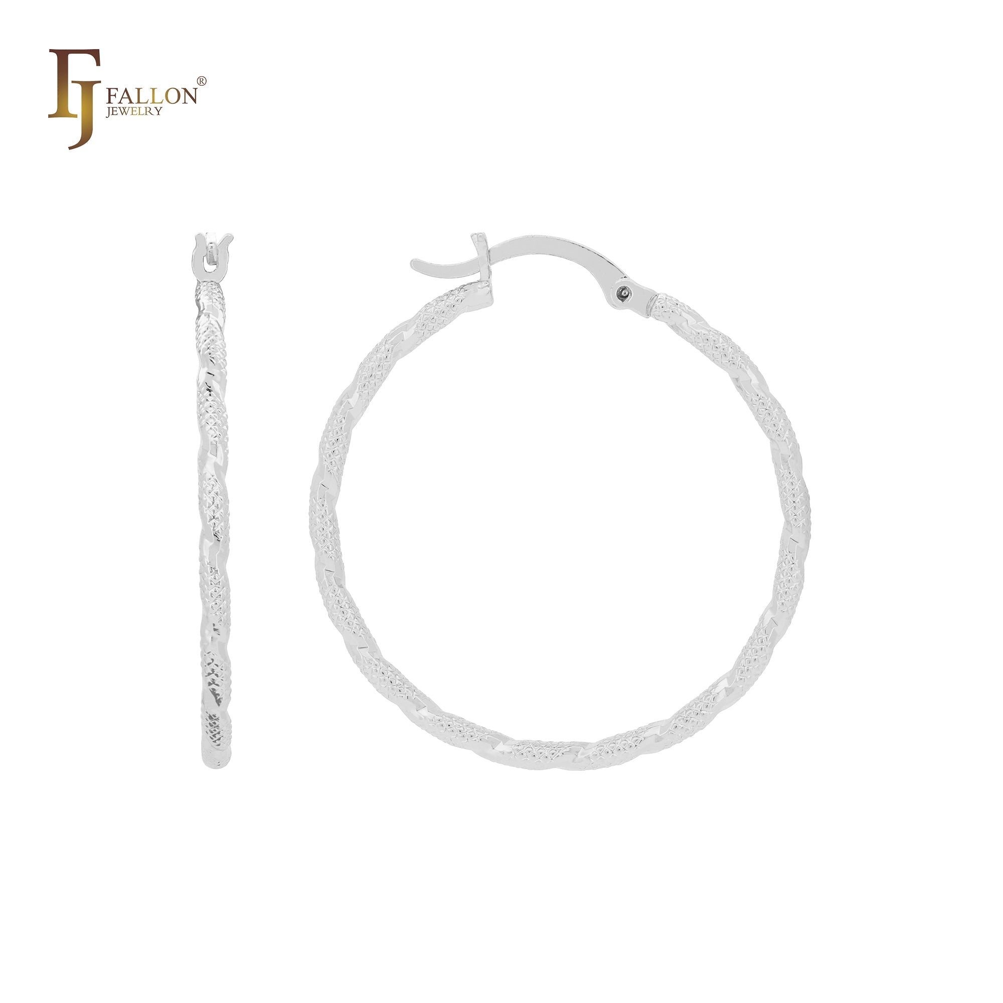 Rope Rhombus Textured 14K Gold, Rose Gold, White Gold Hoop earrings