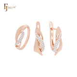 Schmuckset aus Roségold mit ineinandergreifenden weißen Zirkoniasteinen und Ringen