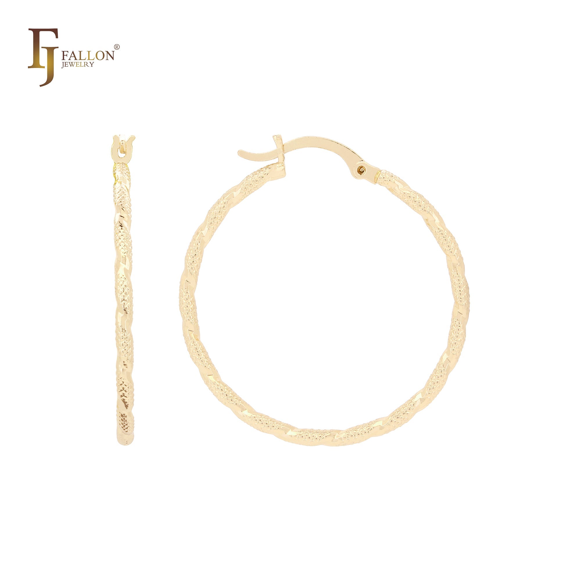 Rope Rhombus Textured 14K Gold, Rose Gold, White Gold Hoop earrings