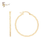Rope Rhombus Textured 14K Gold, Rose Gold, White Gold Hoop earrings