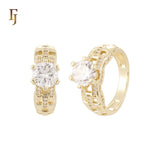 Chain link design white CZs 14K Gold Wedding Set Rings
