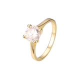 Anillos Solitario diseño liso piedra redonda grande en Oro de 18K, baño de Oro de 14K colores