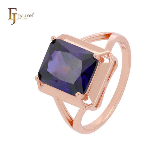 Anillo de compromiso de oro rosa 585 con solitario de circonita cúbica roja grande