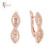 Greek Key Marquise Crossing White CZs Rose Gold Russian Lock Earrings