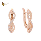 Greek Key Marquise Crossing White CZs Rose Gold Russian Lock Earrings
