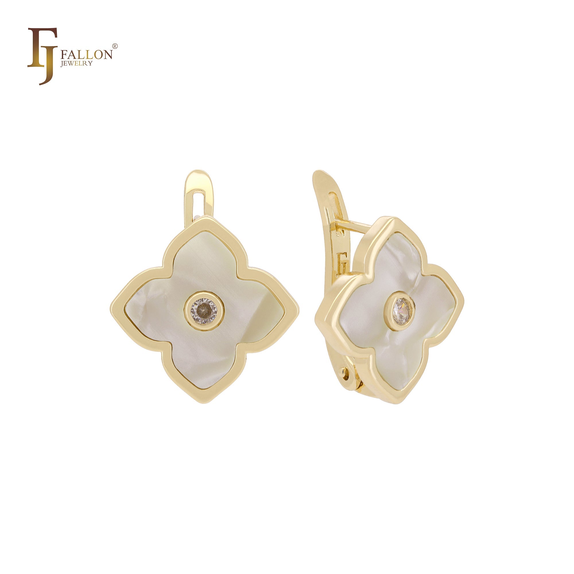 🔥 Lotus lucky white or black colorful clover Rose Gold Russian Lock Earrings