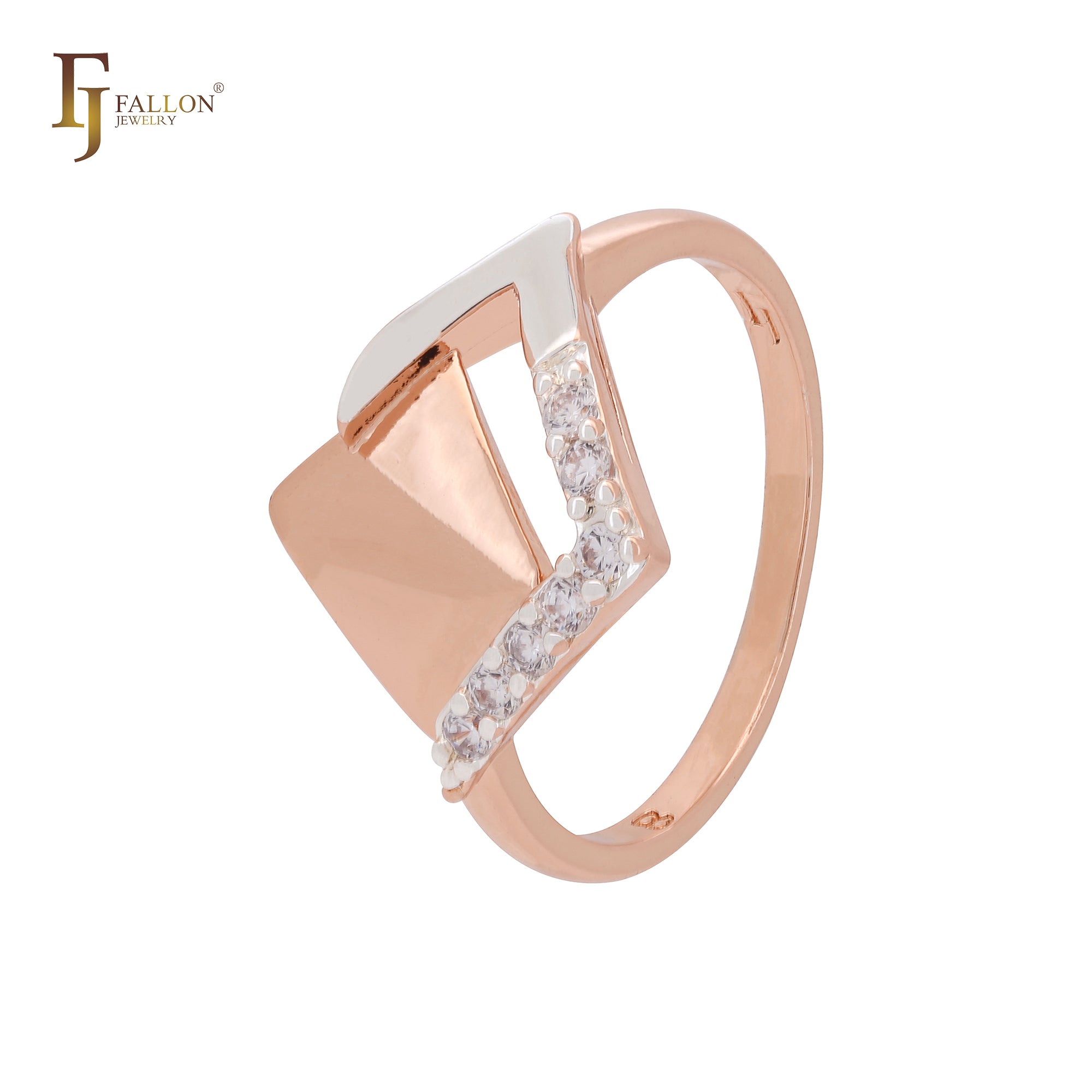 Anillos de moda bicolor en oro rosa con doble rombo de circonitas blancas