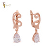 Elegant pear shape white CZ Rose Gold Russian Lock Earrings