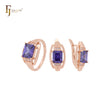 Squared Purple CZ Rose Gold Jewelry Set with Rings