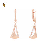 Triangular pendulum of white CZs Rose Gold Russian Lock Earrings