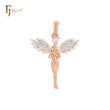 Wide wings of white CZs Rose Gold two tone Angel Pendant