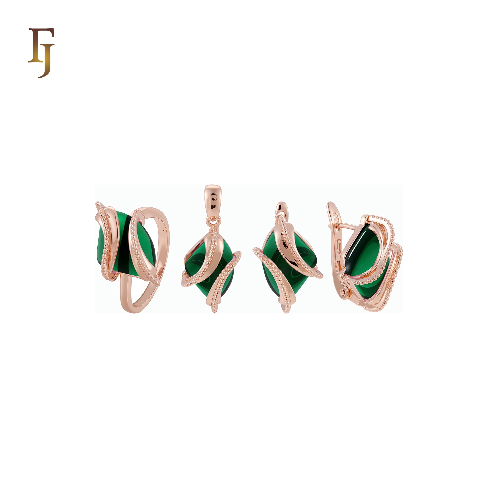 🔥 Double Ribbons clawed elegant Solitaire Colorful CZ Rose Gold Jewelry Set with Rings and Pendant